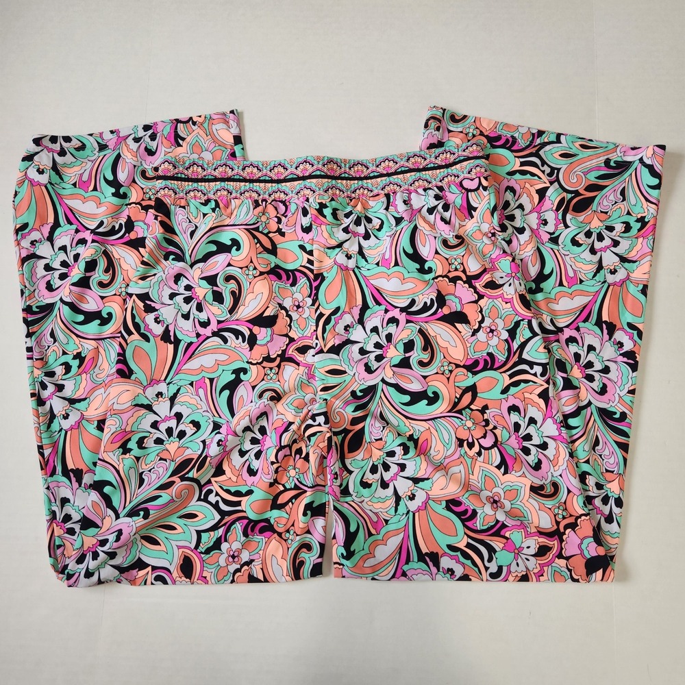 Sunshine 79 Cascade Blooms Paisley Floral Wide Leg Beach Pants Pink Mint Green M - Picture 11 of 11